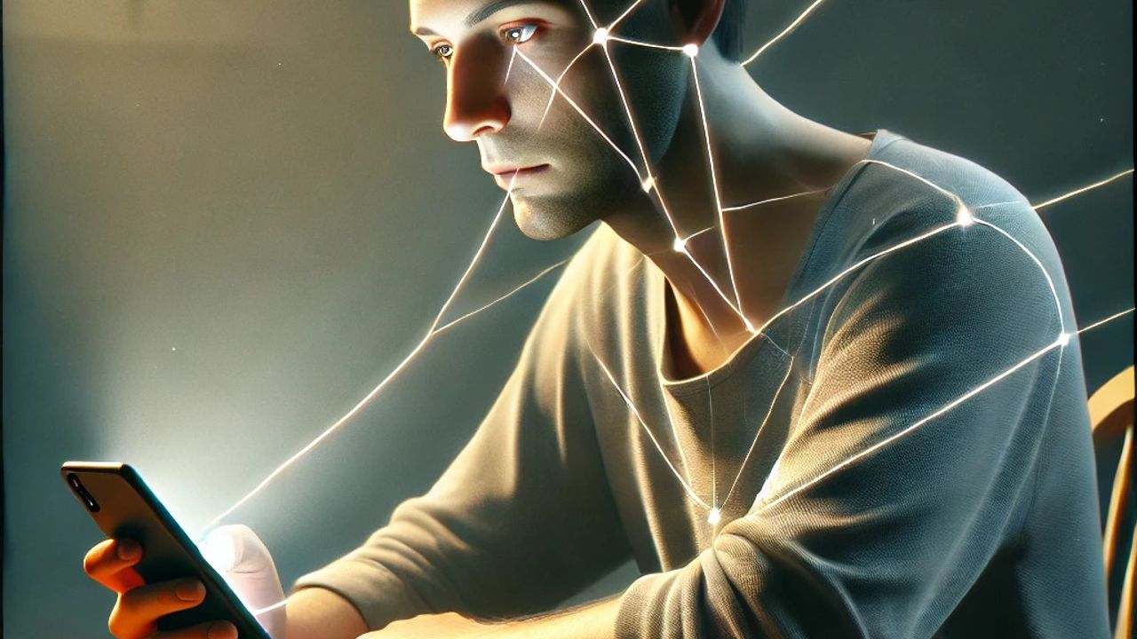 homme pensif regardant son téléphone