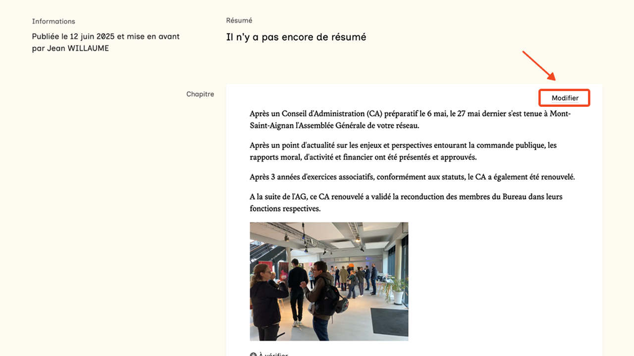 Choisissez un bloc de contenu à modifier et cliquez sur le bouton modifier au-dessus du bloc de contenu