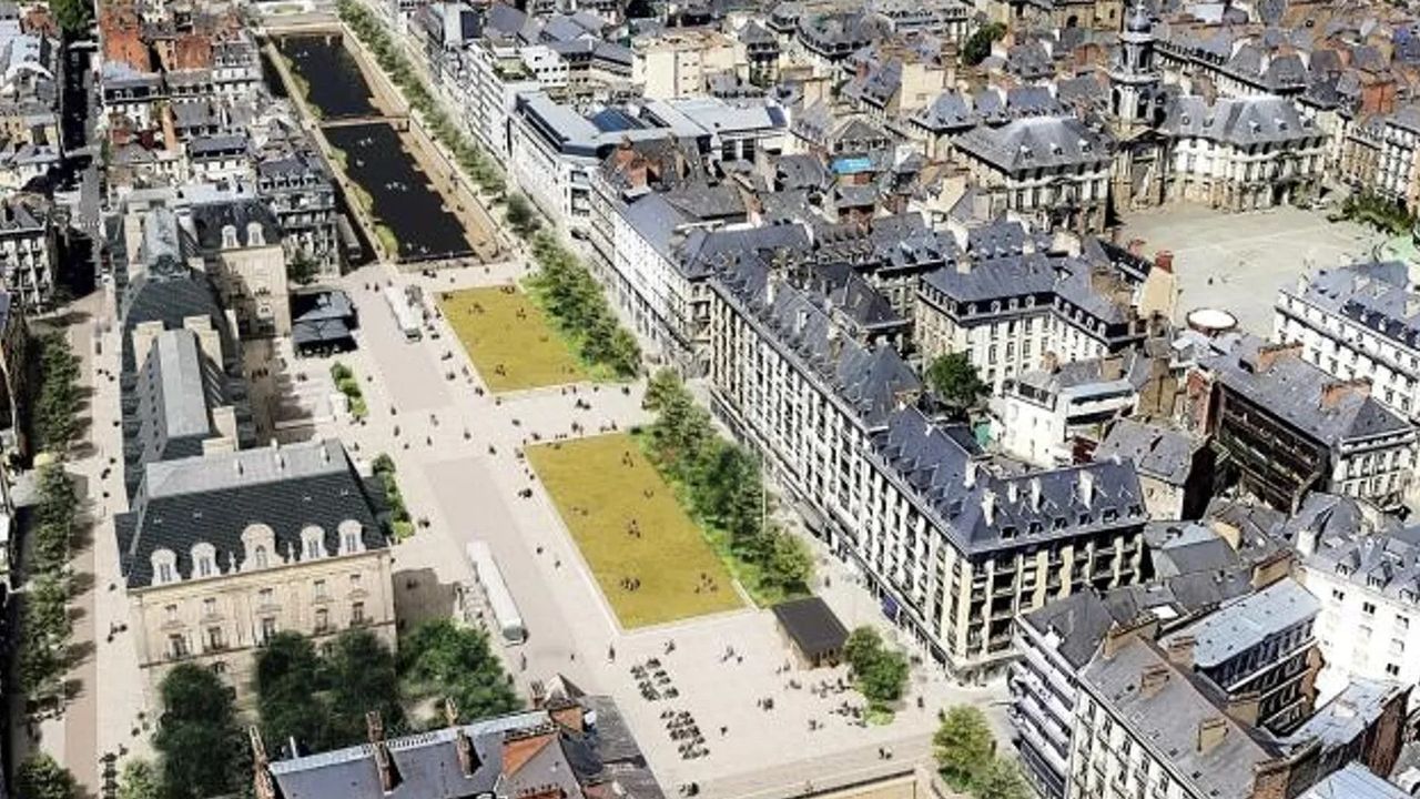 Vue aérienne fictive représentant une perspective du projet d'ensemble