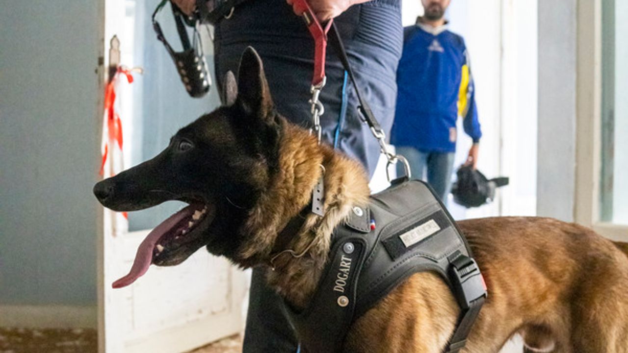 Un policier municipal se prépare pour une intervention dans le cadre d'un exercice.