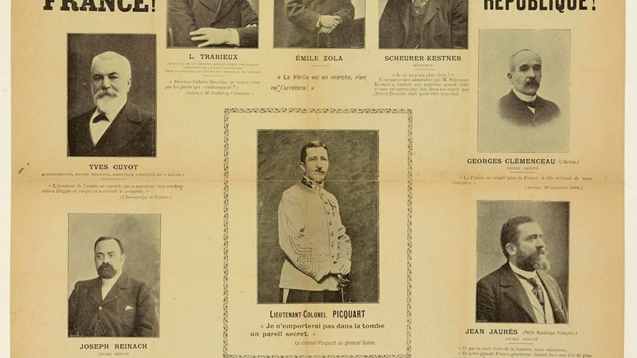 Affiche composée de photographies de défenseurs de Dreyfus