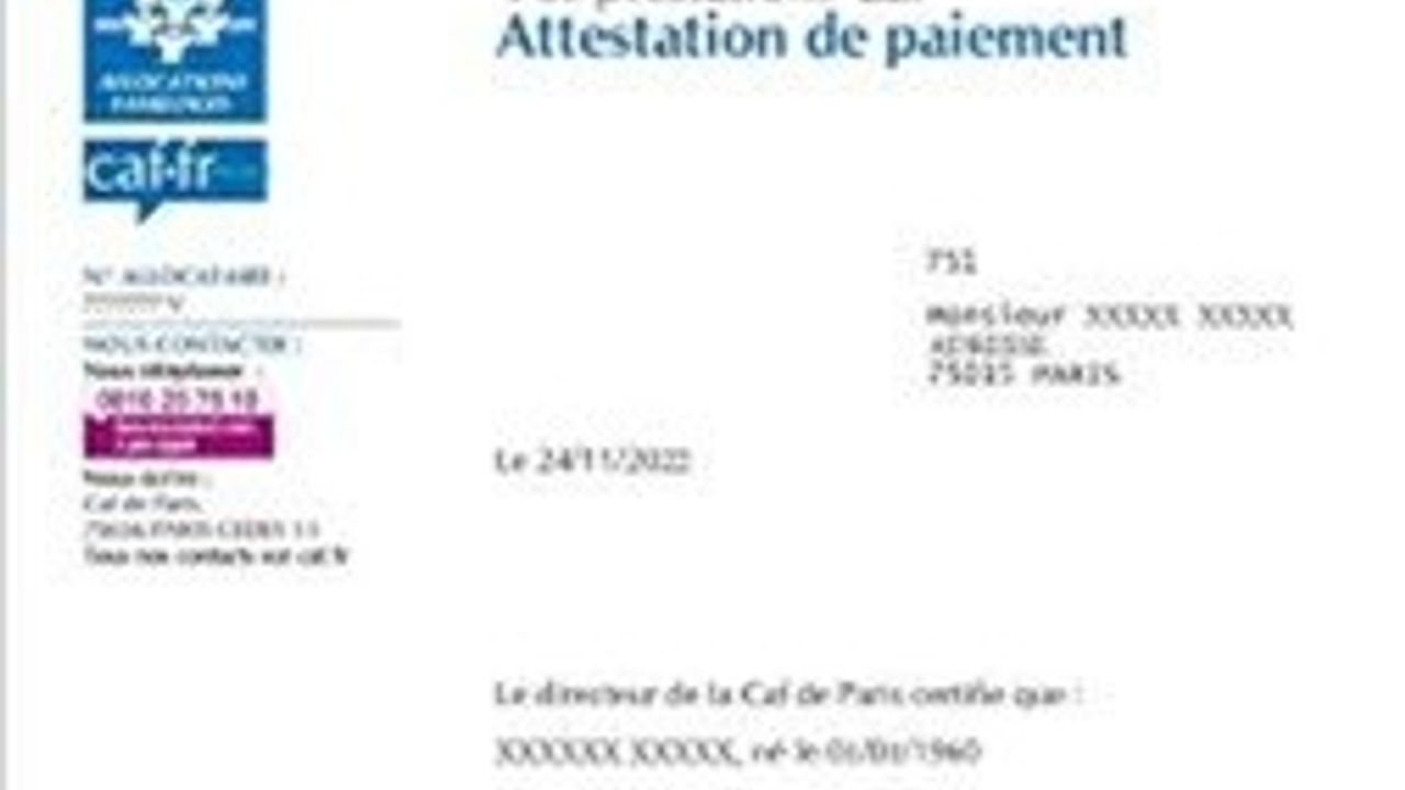 exemple d'attestation caf