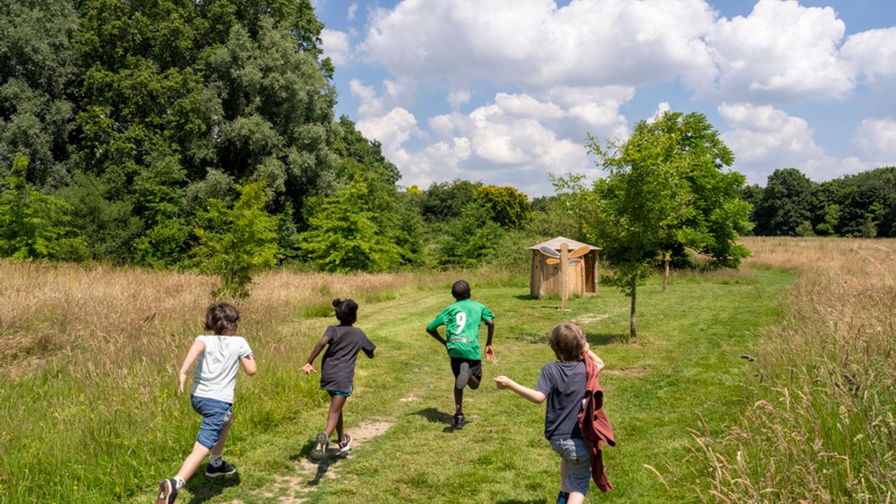 des enfants courent dans le parc de bréquigny