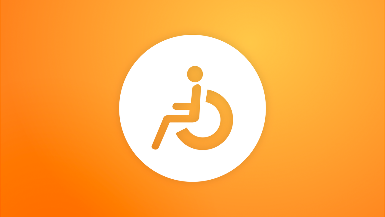 Illustration orange avec pictogramme personne en fauteuil roulant