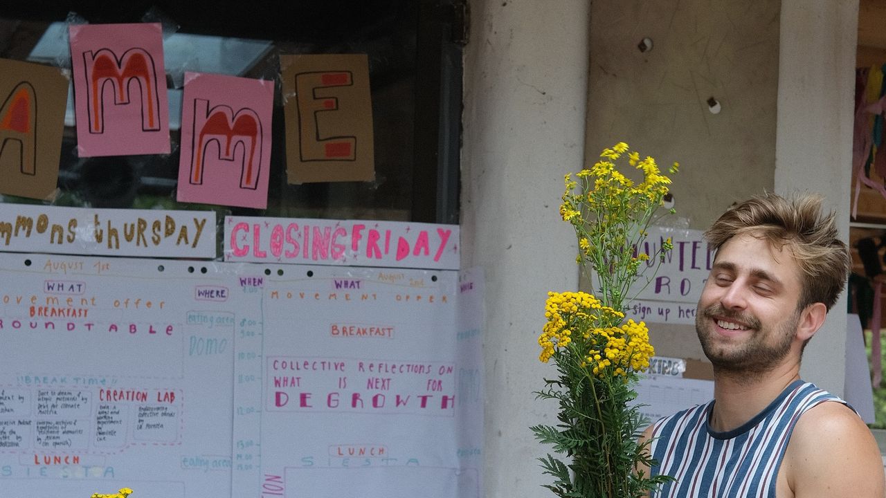 person holding a bunch of yellow wild flowers  to decorate eating tables
