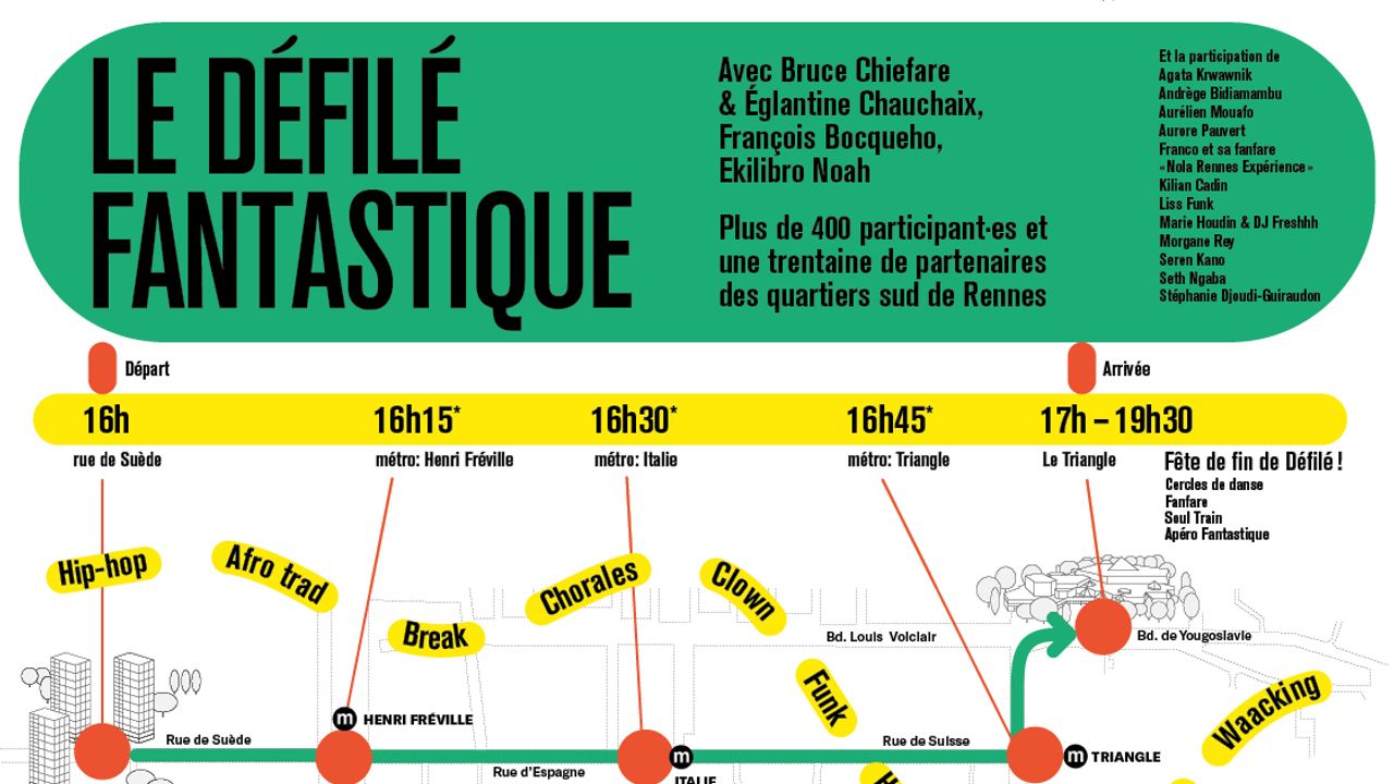 carte du défilé, départ à 16h rue de suède, arrivée au Triangle à 17h.