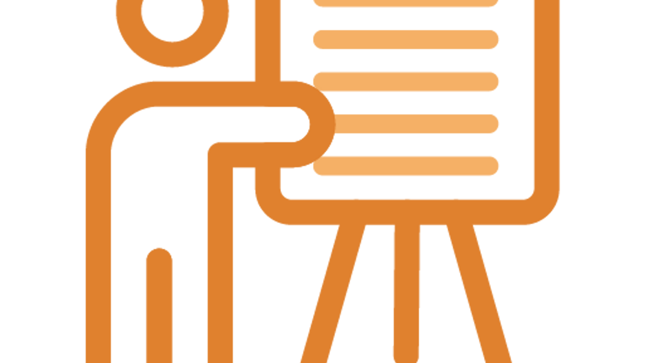 Icon représentant la formation : un personnage montre un tableau.