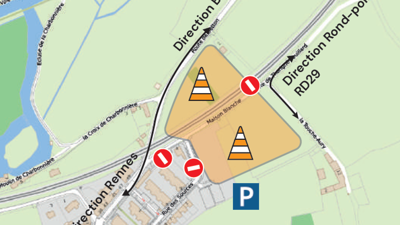 Carte des travaux de suppression du passage à niveau situé à Maison Blanche sur la commune de Saint-Grégoire.