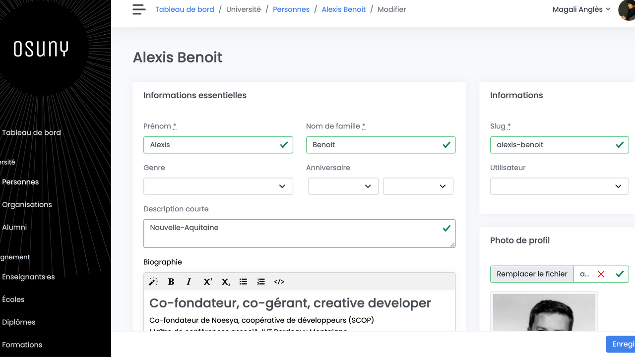 Modifications fiche personne