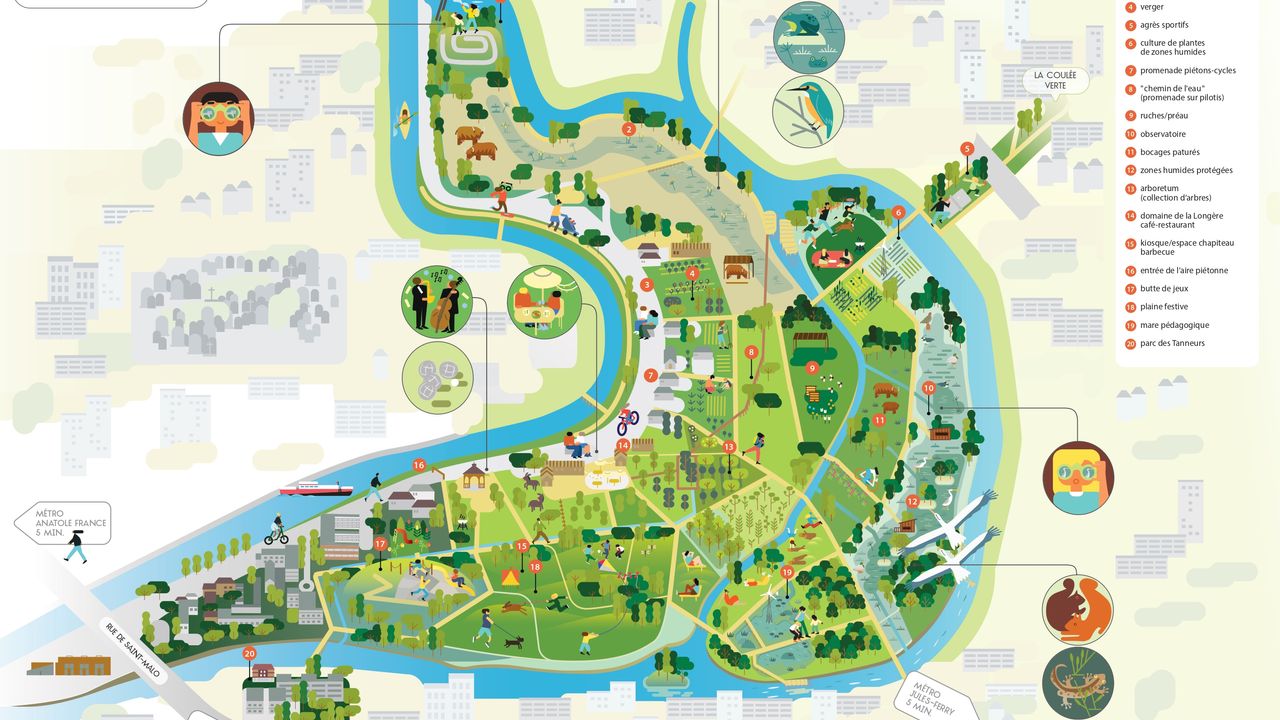 Carte illustrant les nouveaux aménagements des prairies Saint-Martin à Rennes.