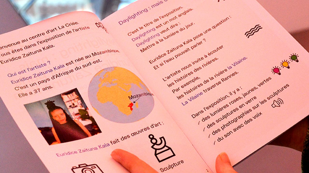 Zoom sur le livret FALC présentant l'artiste