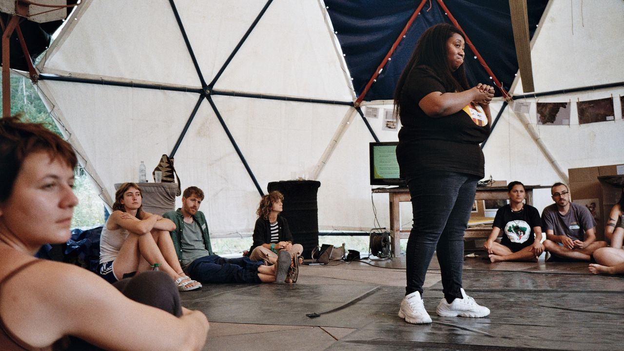 Person standing giving a workshop