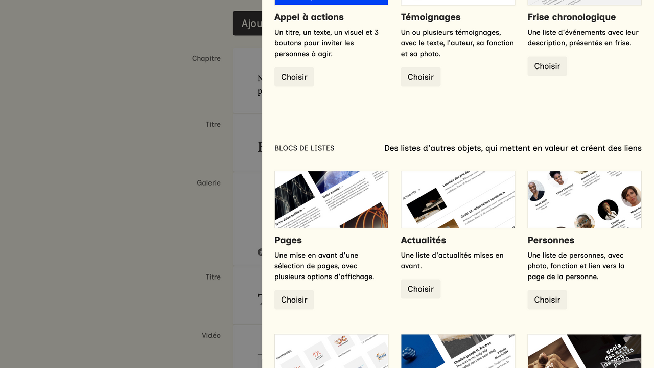 Liste de tous les blocs