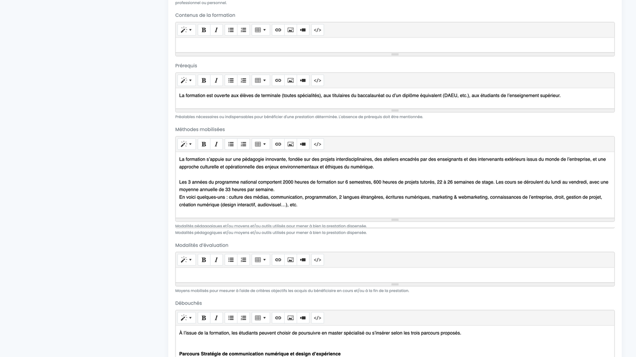 Édition d'une formation