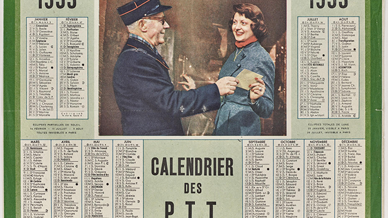 Un exemplaire de l'Almanach, le calendrier des PTT