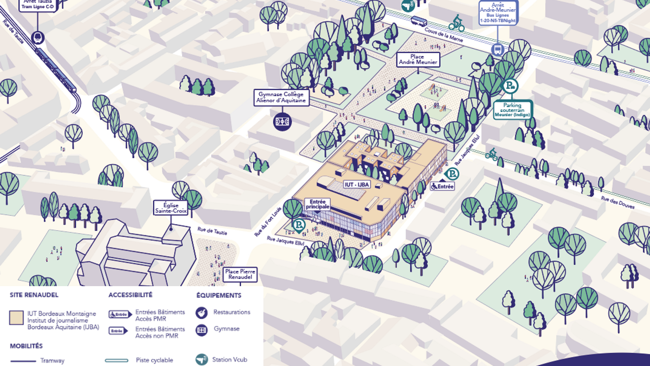 Plan de l'Université Bordeaux Montaigne, site de Renaudel