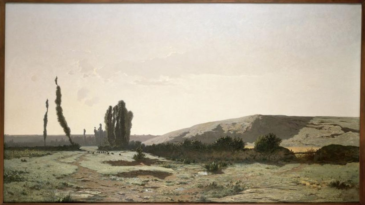 Tableau représentant un paysage de lande.