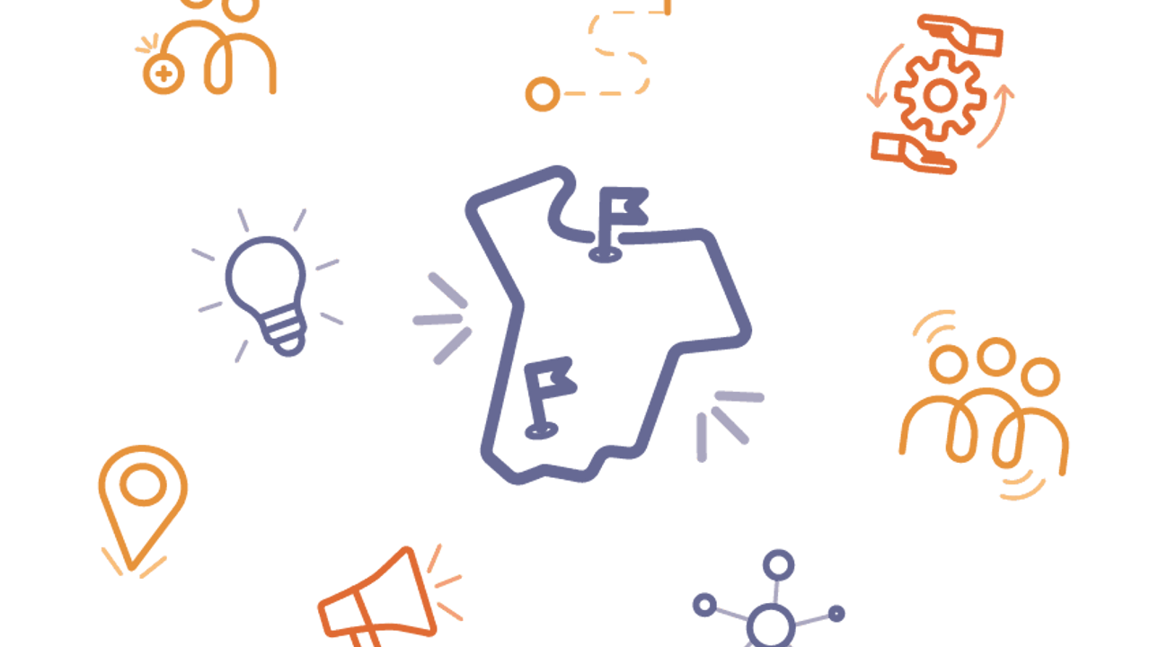 Motif fait de plusieurs illustrations représentant l'association et ses actions.