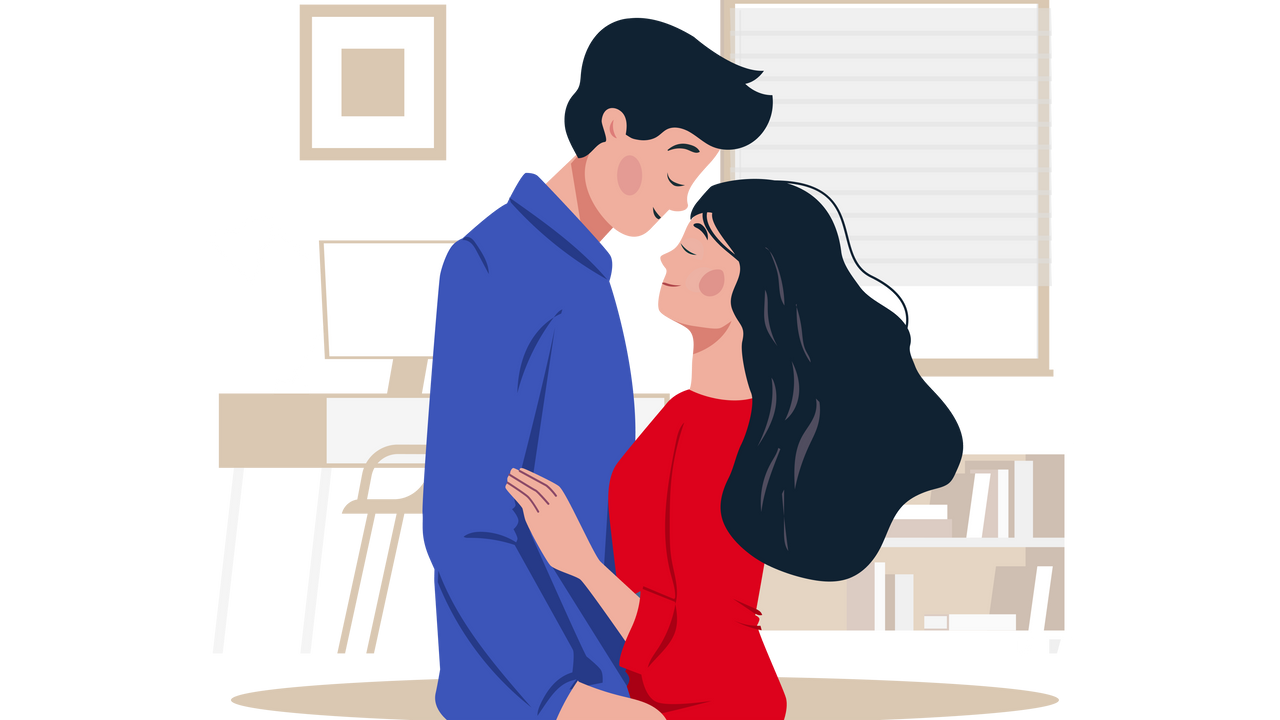 Illustration d'un homme et d'une femme tournés l'un vers l'autre