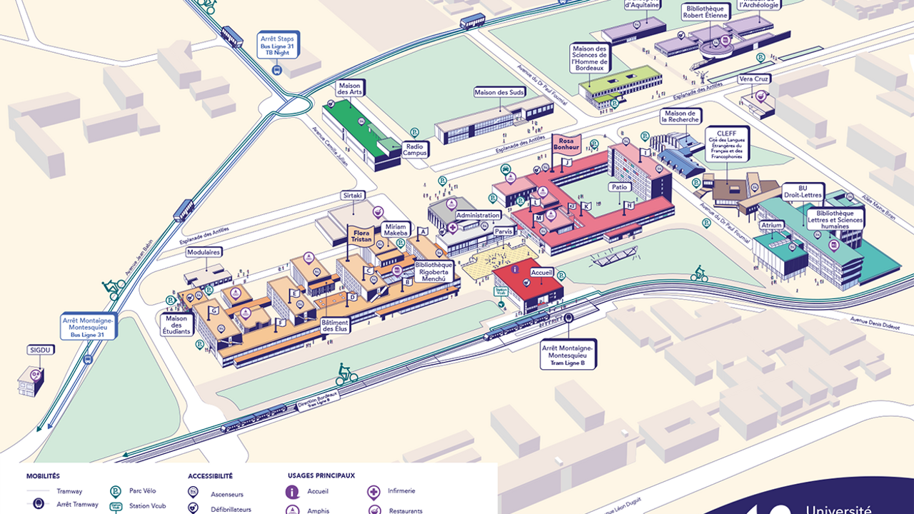 Plan de l'Université Bordeaux Montaigne, site de Pessac