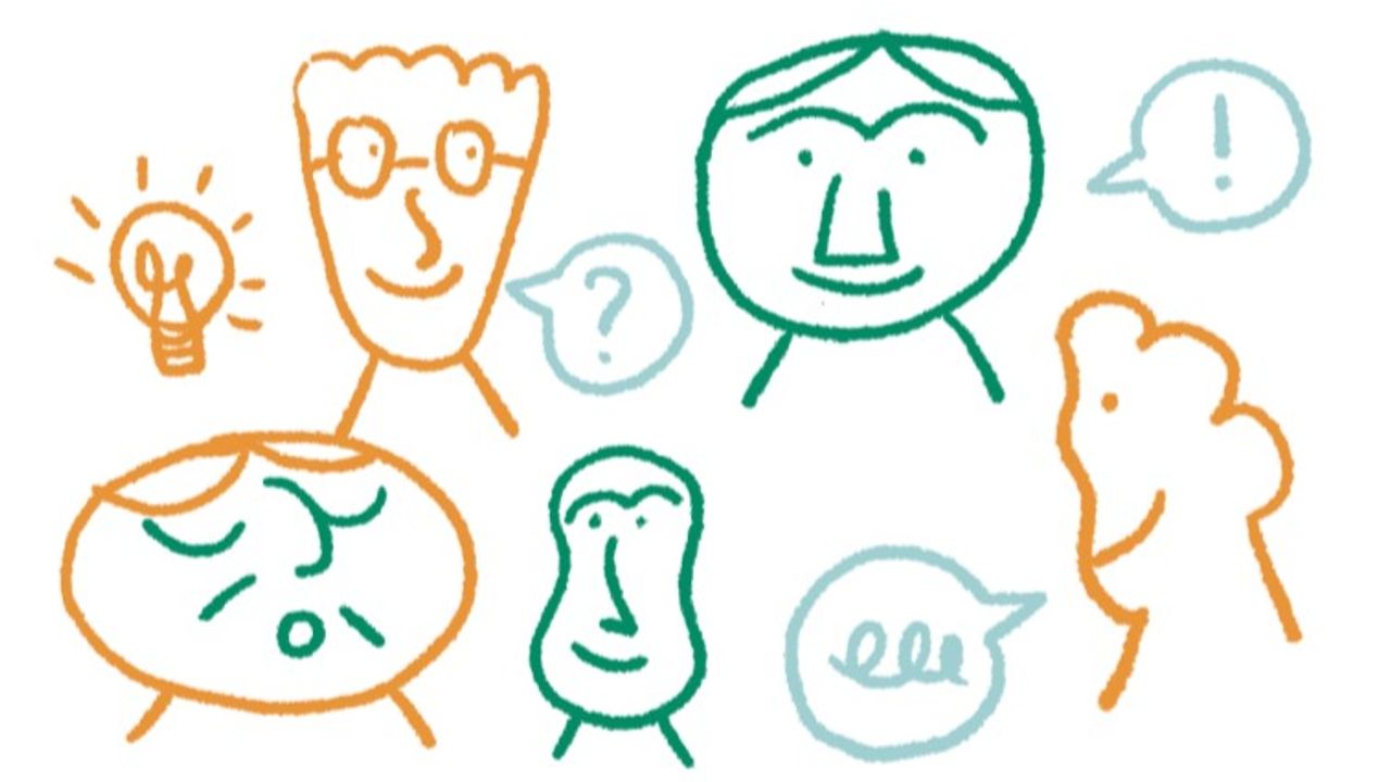 Illustration représentant plusieurs visages dessinés de face et de profil