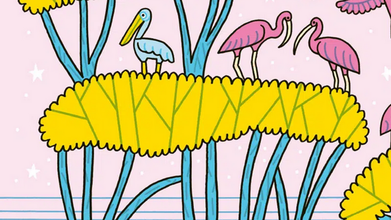 un cowboy regarde en l'air des flamants rose