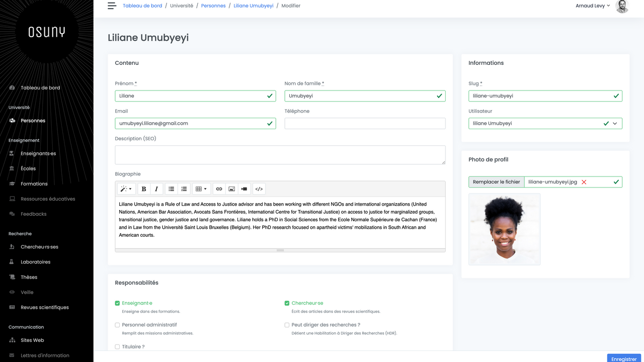 Modification d'une chercheuse