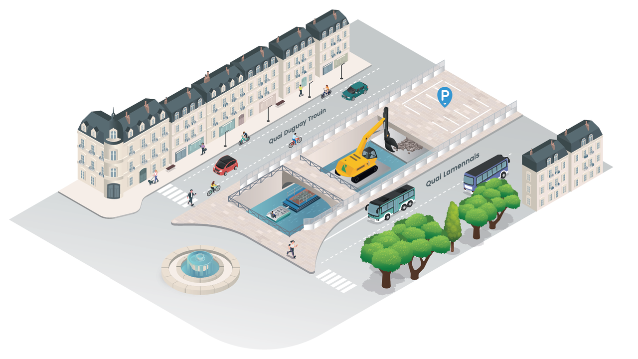 Schéma pour visualiser le travail de la grue de décounstruction du parking