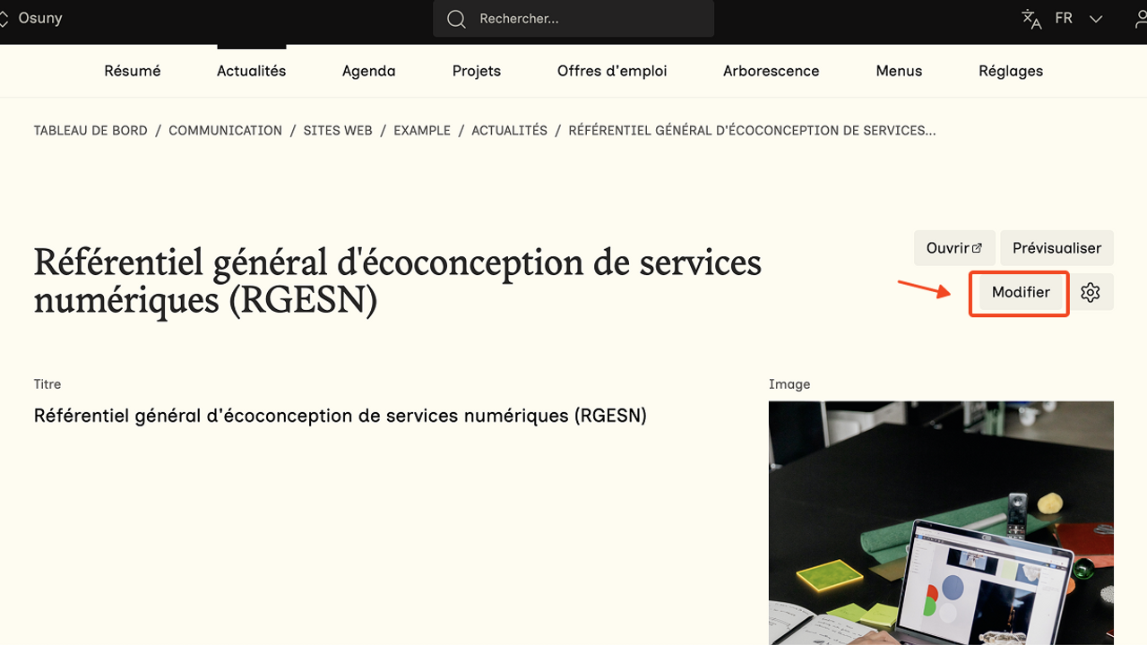 Cliquez sur le bouton modifier