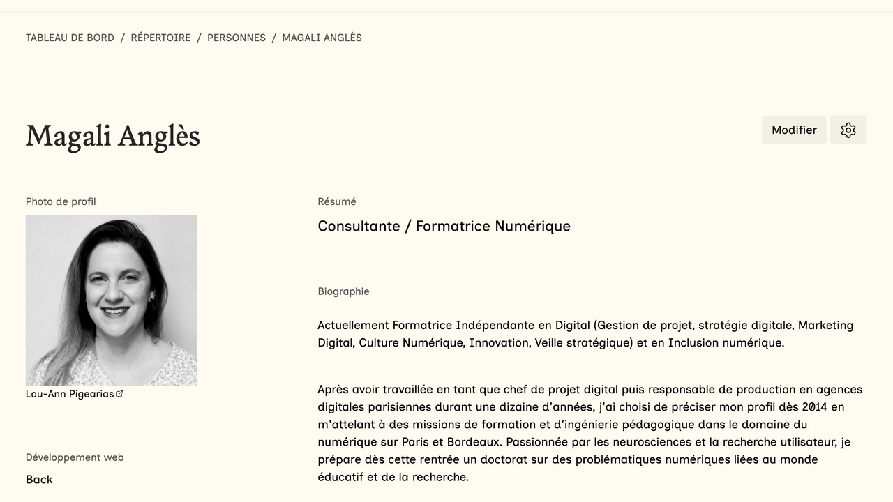 Focus sur la personne sélectionnée