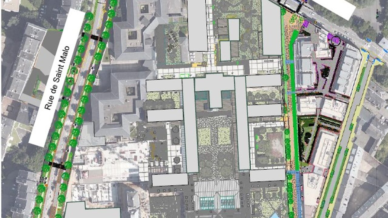 Vue aérienne des futurs aménagements des abords de l'Hôtel-Dieu.
