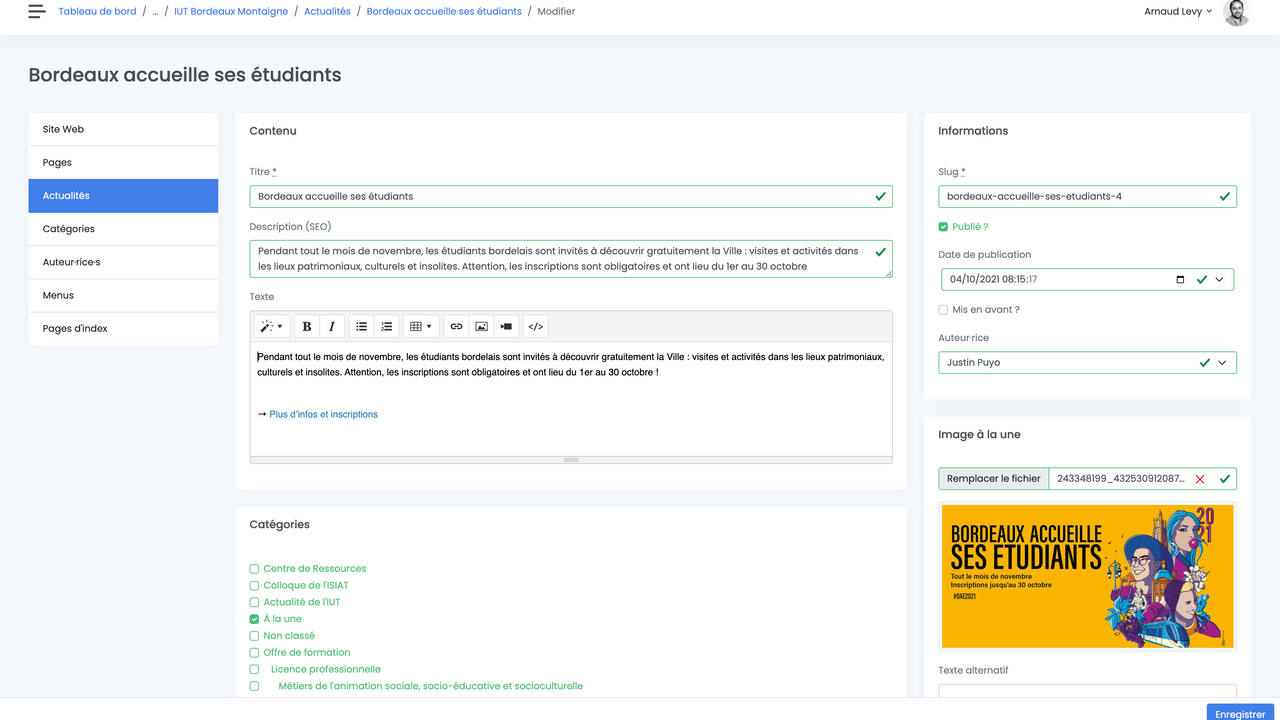 Édition d'une actualité