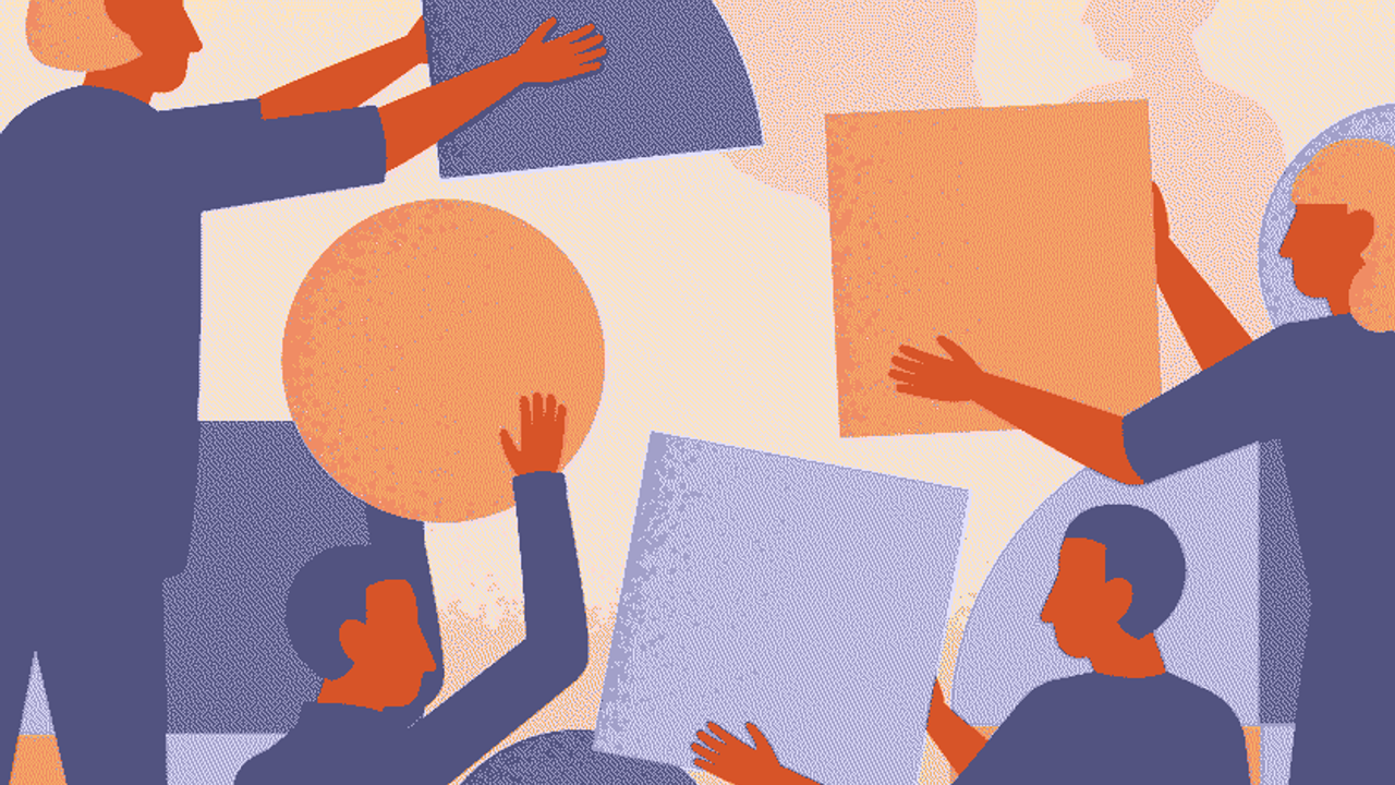 Illustration de personnes portant des formes géométriques