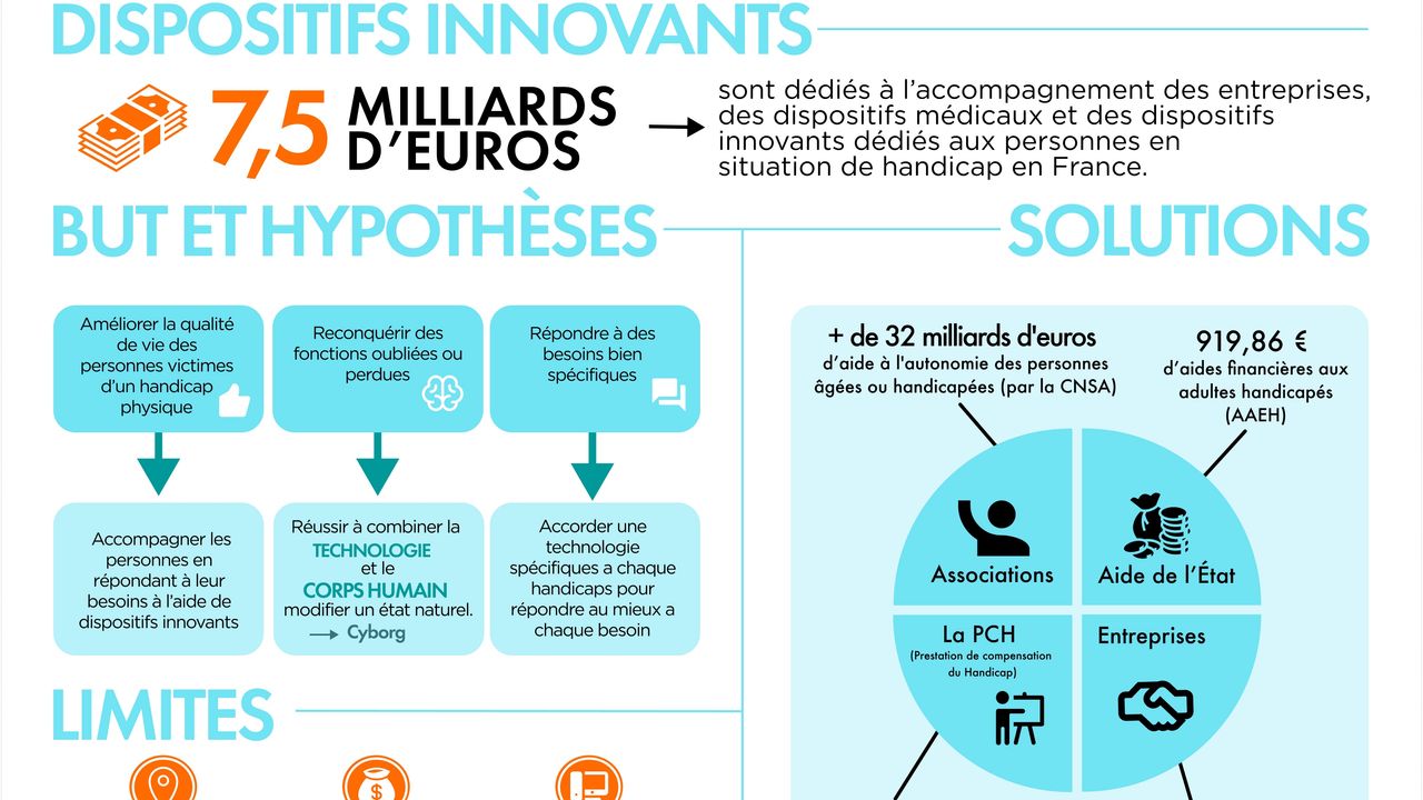 Infographie scientifique autour du handicap et des dispositifs innovants