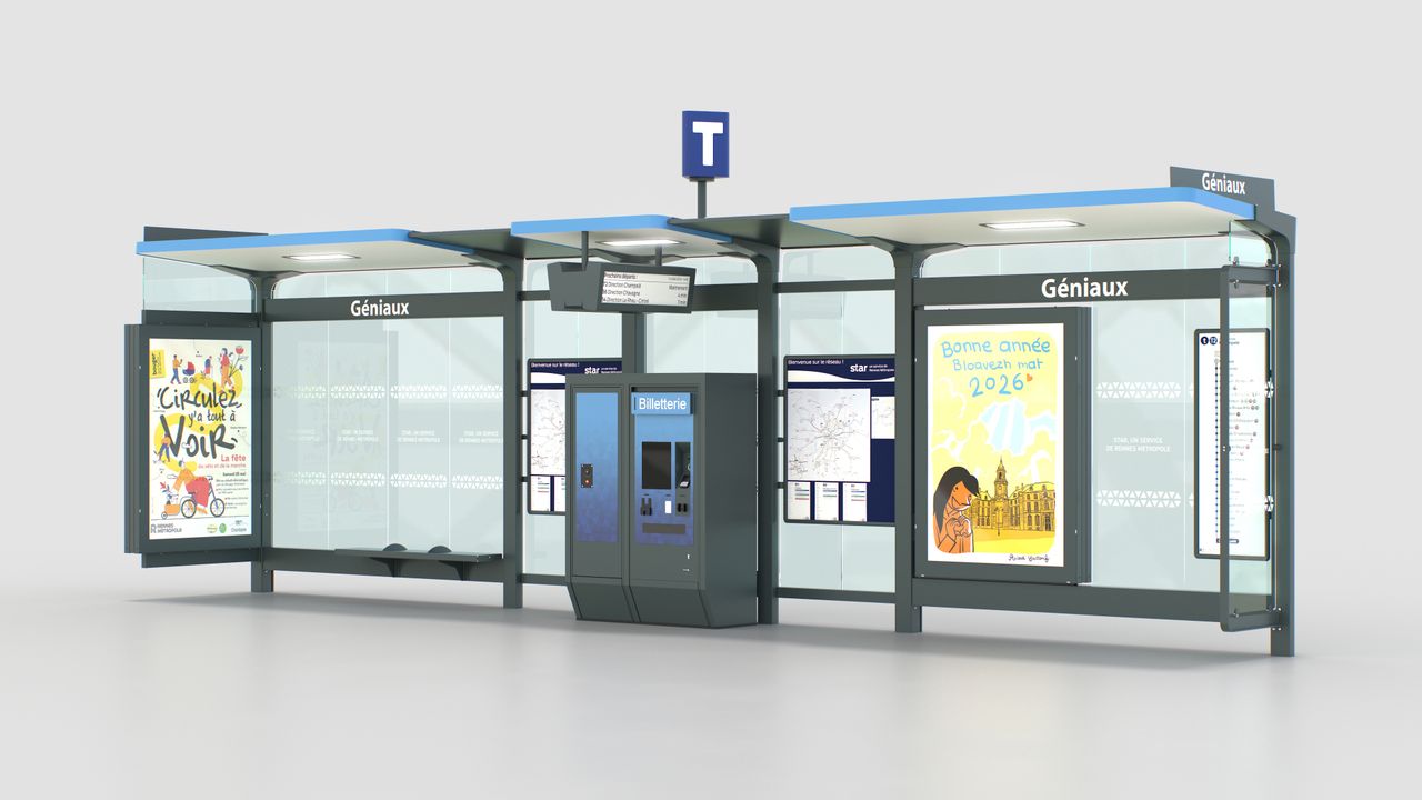 Vue globale en image de synthèse d'un futur arrêt de Trambus.