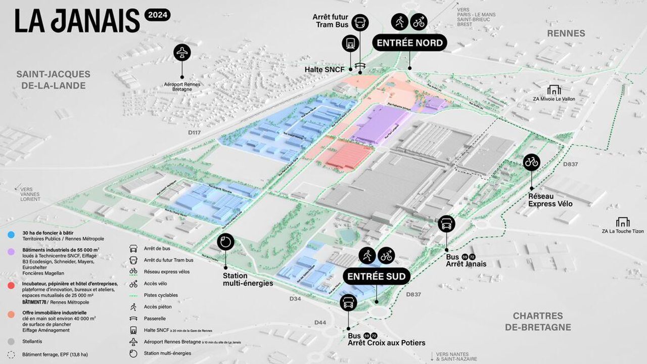 Une cartographie qui montre la transformation de La Janais où s'implante progressivement un Pôle d'excellence industrielle.
