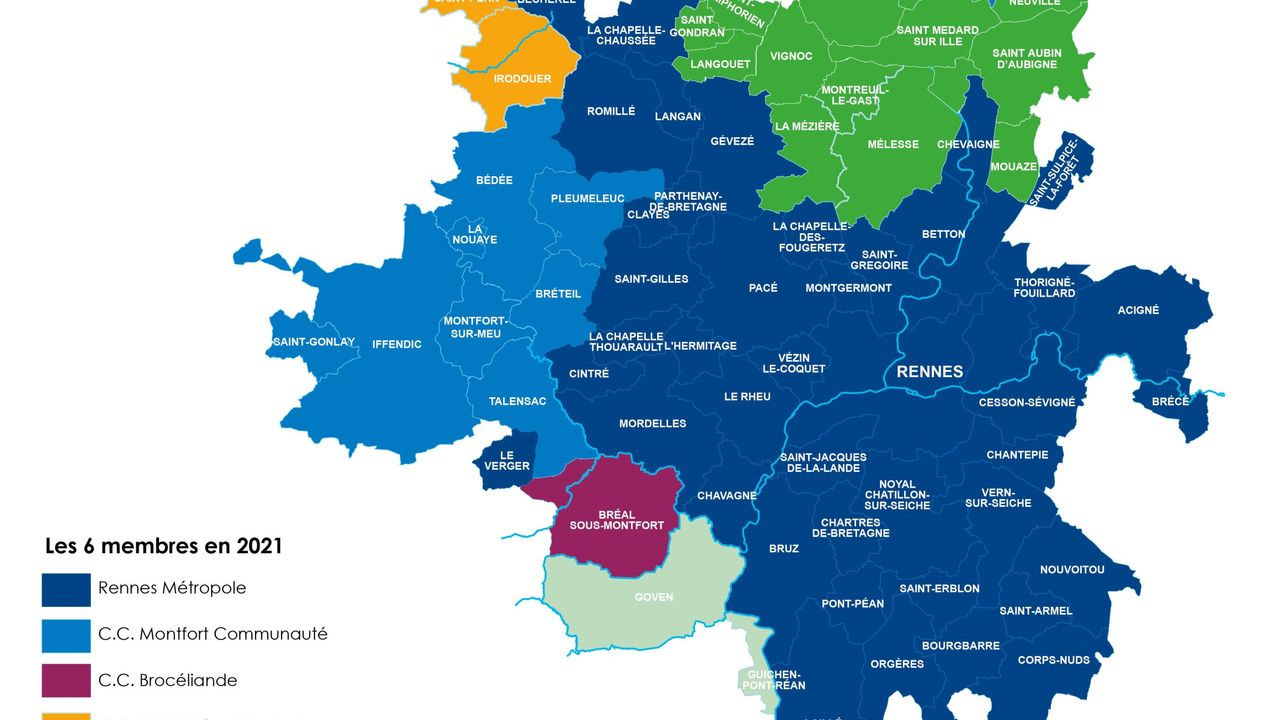 La carte des communes faisant partie d’Eau du Bassin rennais collectivité