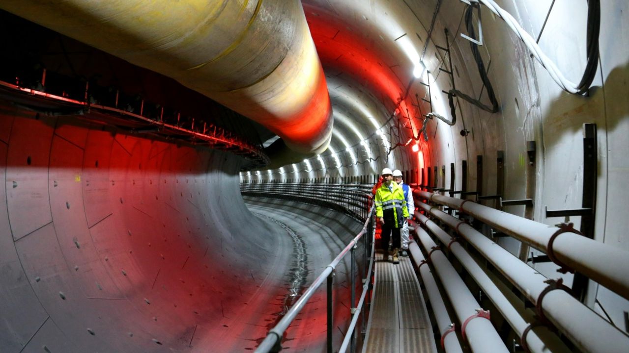 Le tunnel de la ligne b du métro de Rennes en construction.