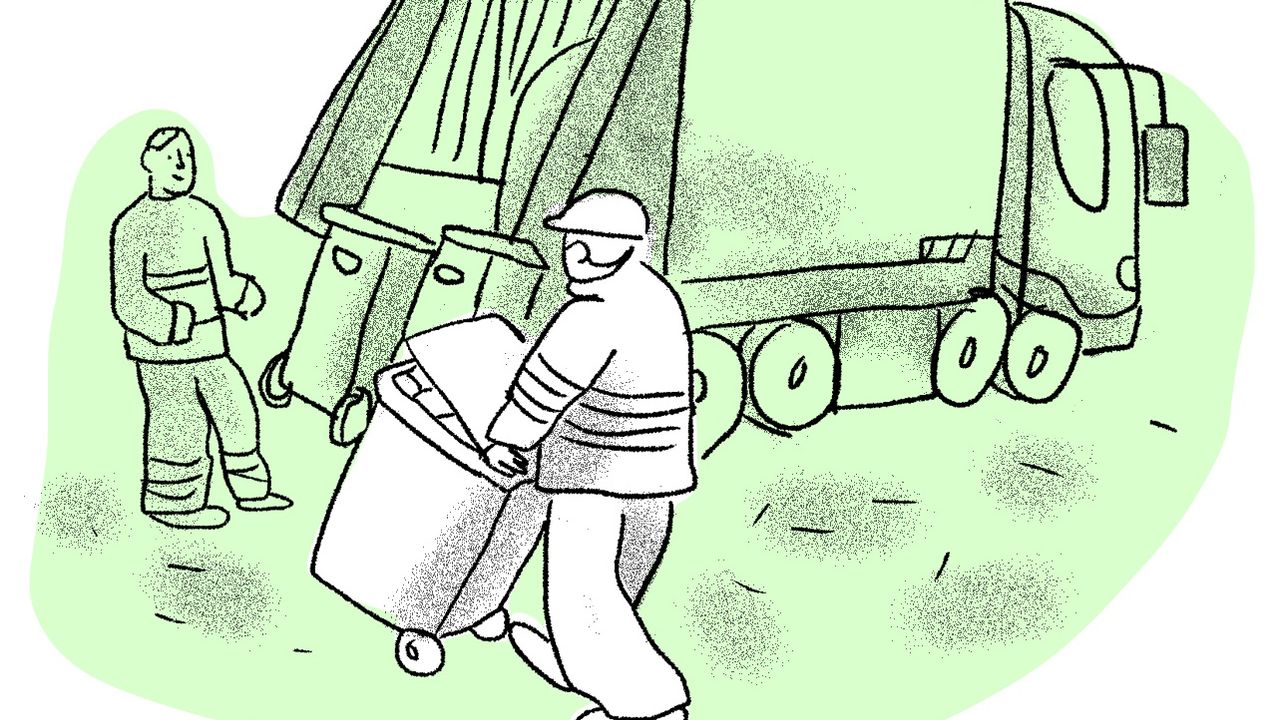 Dessins ripeur et benne de collecte qui illustrent la collecte des déchets.