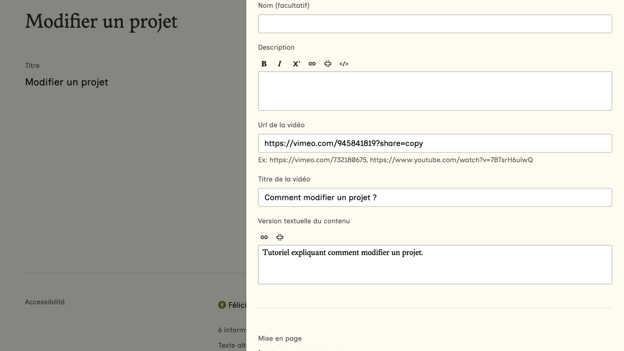 Présence d'un validateur avec un texte en vert
