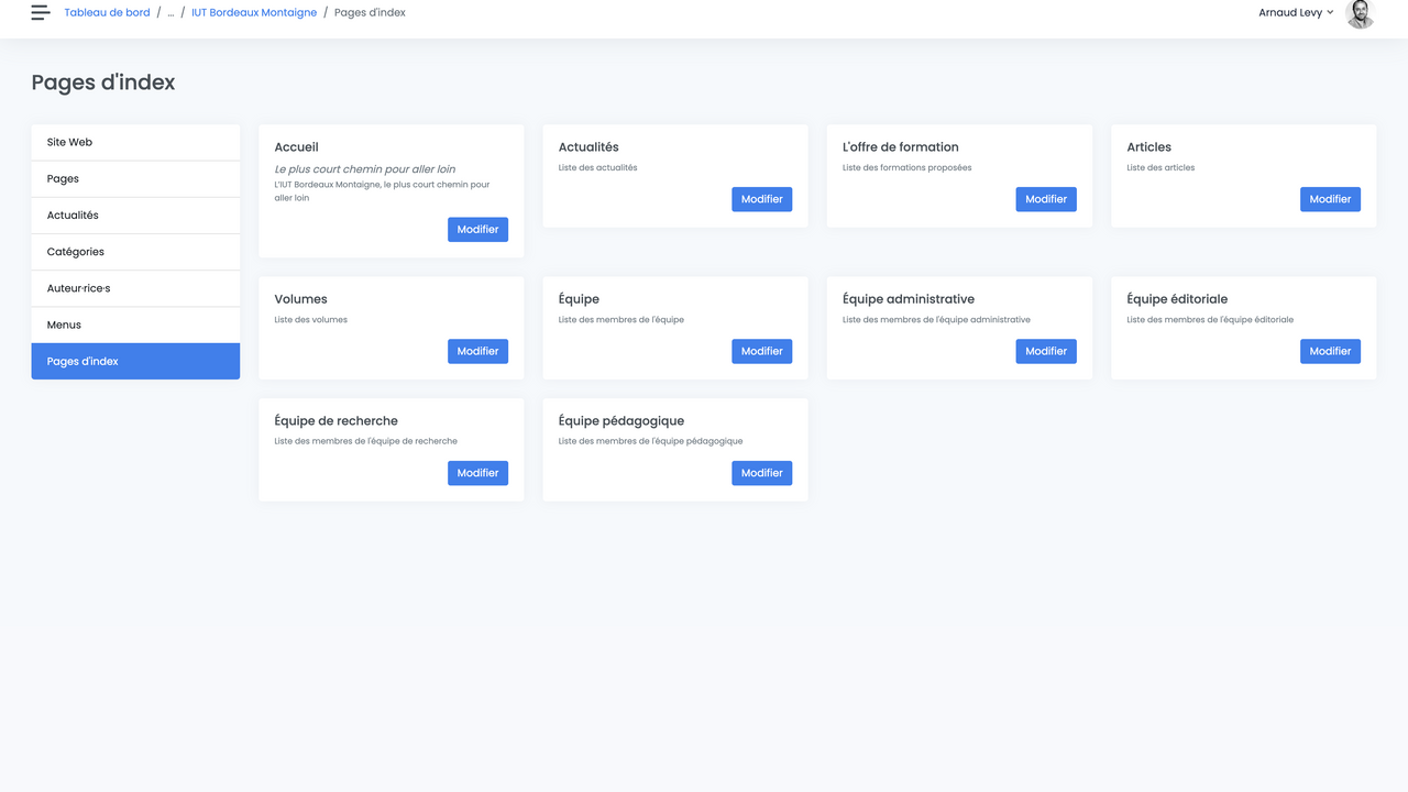 Listes des pages d'index