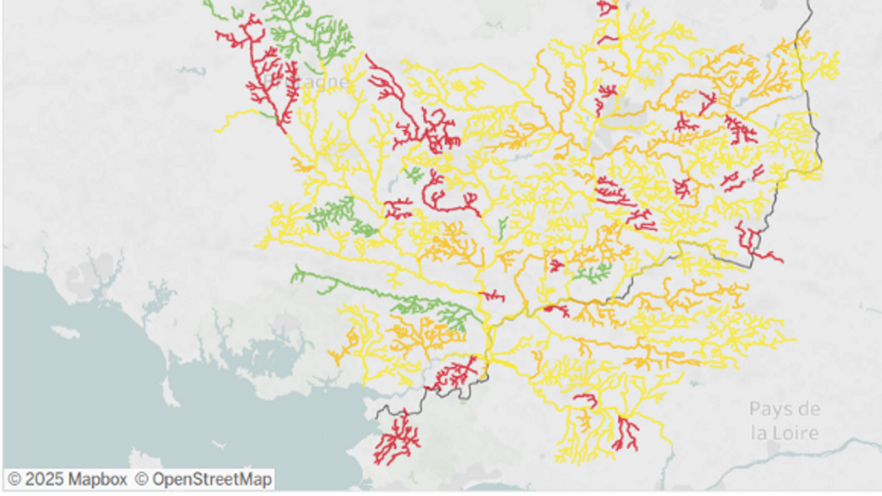 État écologique des MASSES D'EAU COURS D'EAU - données 2015-2016-2017