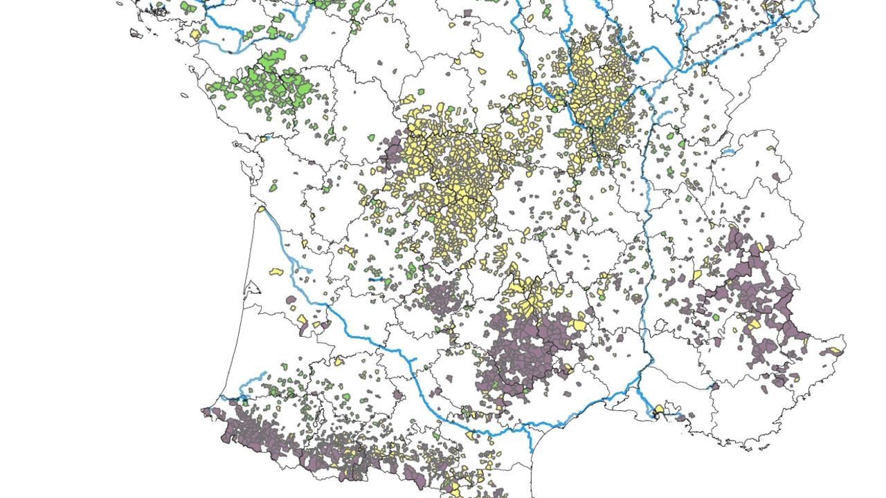Carte de France avec les lieux de production des différentes viandes animales et leurs connections avec le canal de Saint-Denis et Aubervilliers