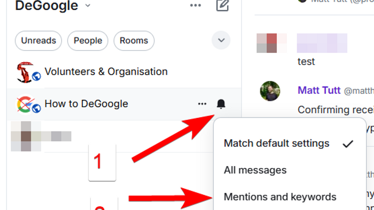 Notification options in Element