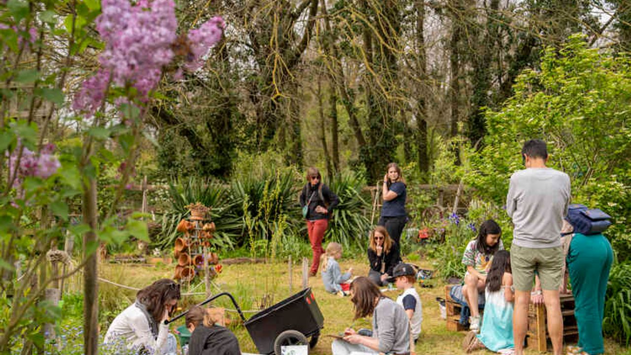 des personnes sont assises dans l'herbe et participent à des animations