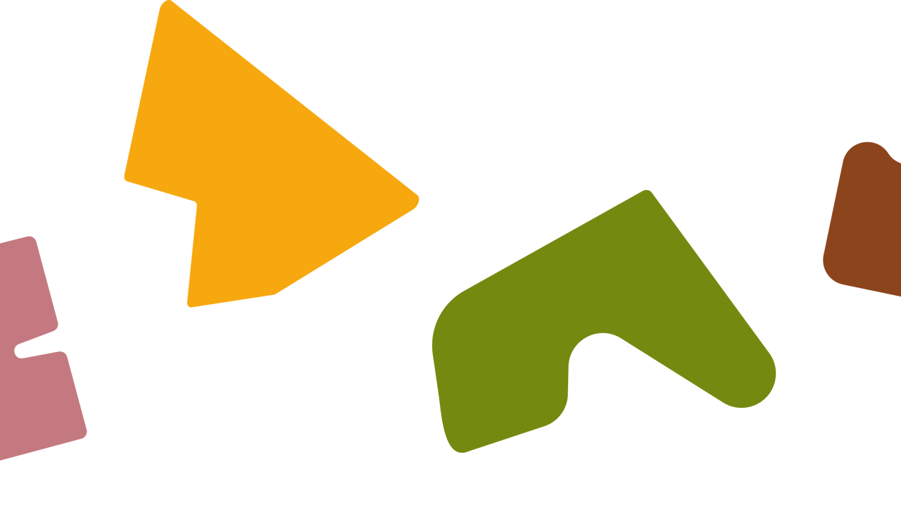 illustration : 4 formes pour les 4 services proposés par Déjà vu (dans l'ordre : formation (rose), plaidoyer (jaune), conseil (vert), matériauthèque (marron))