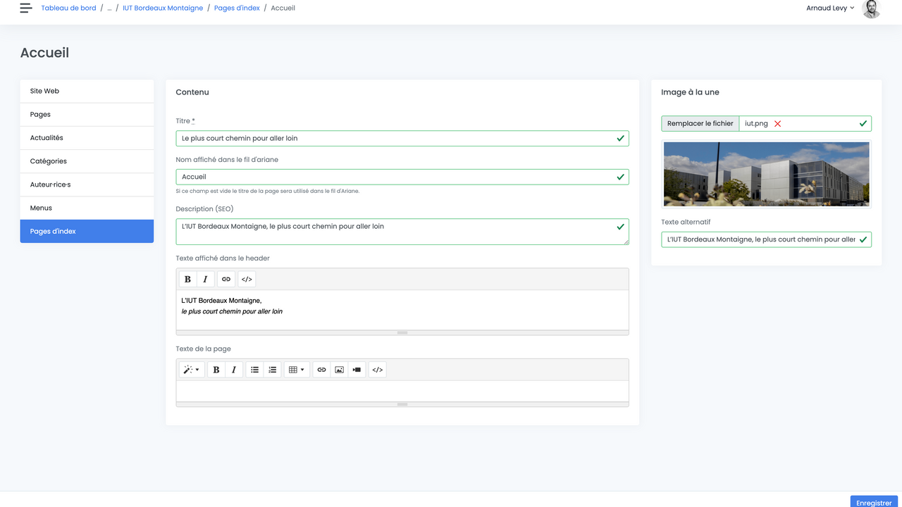 Édition de la page d'accueil