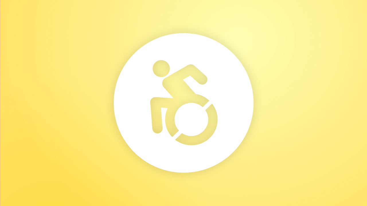 Illustration jaune avec pictogramme personne en fauteuil roulant