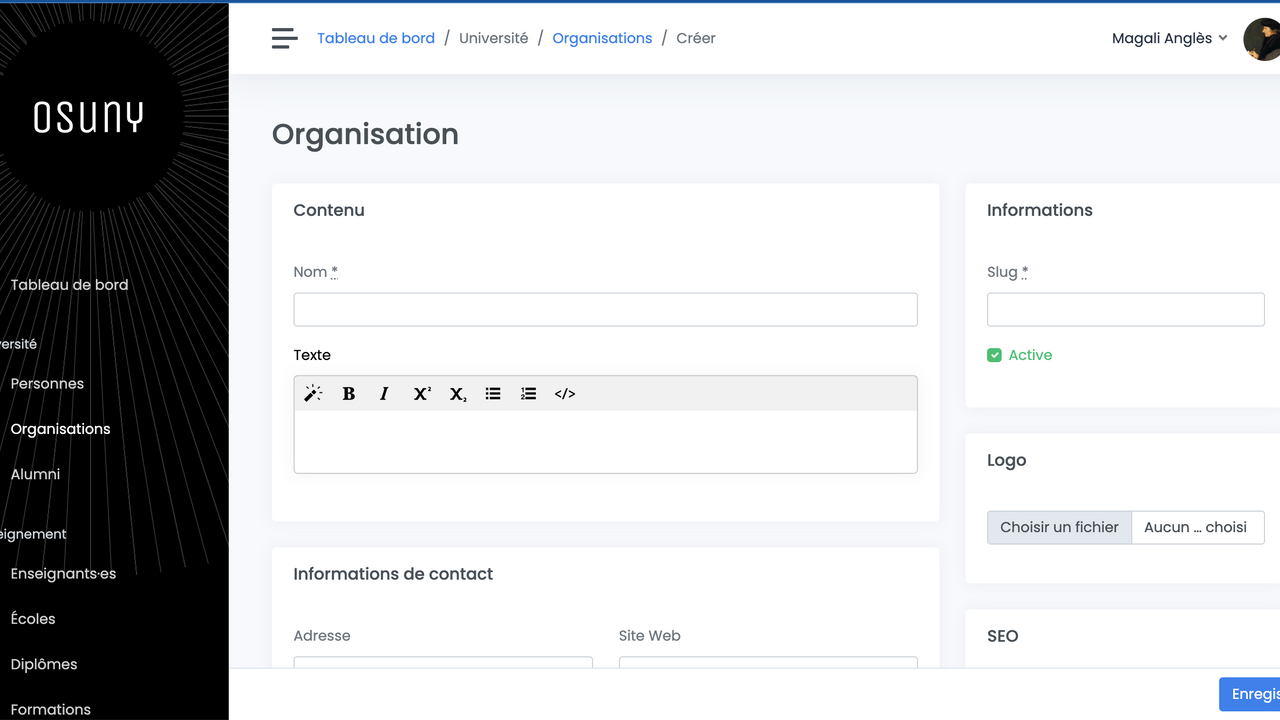 Création organisation