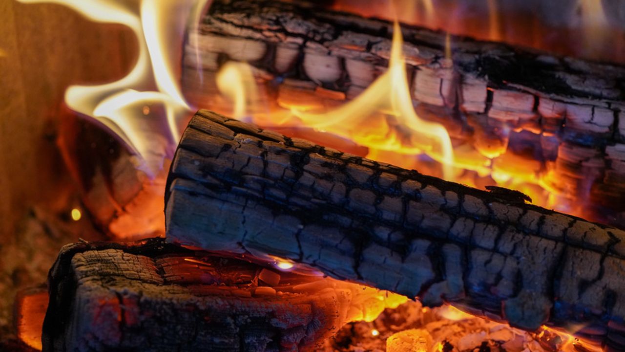 Des bûches se consument dans une cheminée